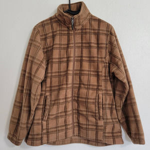 cg l cg Windowpane Plaid Full Zip Long Sleeve Fleece Jacket